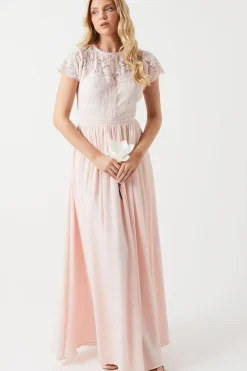 Short Sleeve Eyelash Bodice Bridesmaid Dress