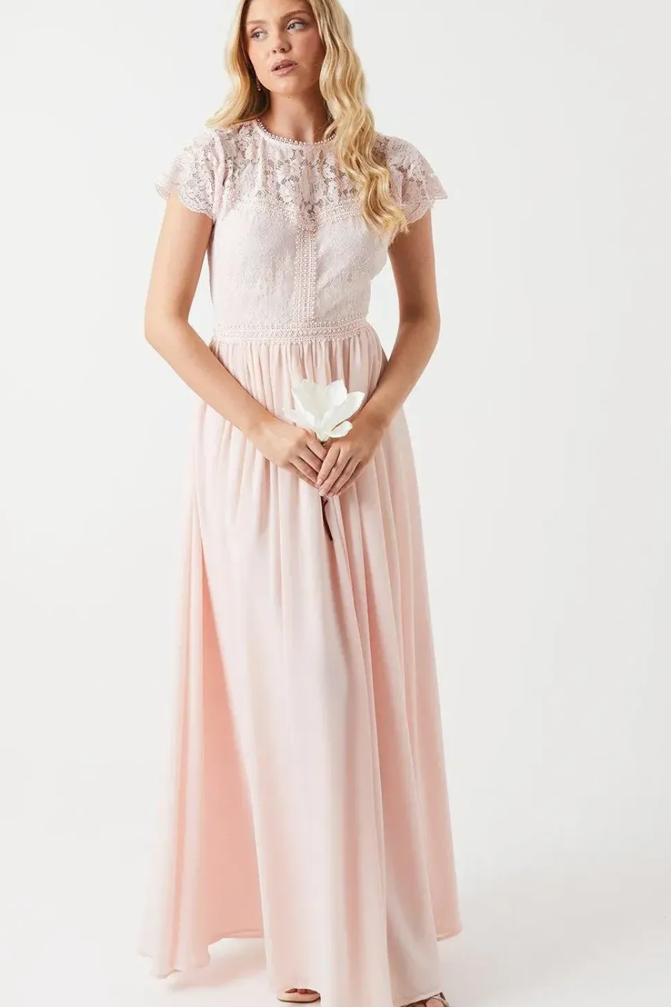 Short Sleeve Eyelash Bodice Bridesmaid Dress