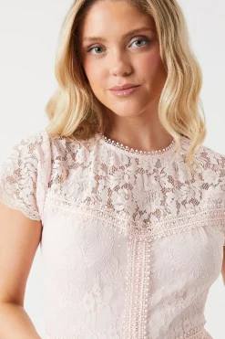 Short Sleeve Eyelash Bodice Bridesmaid Dress