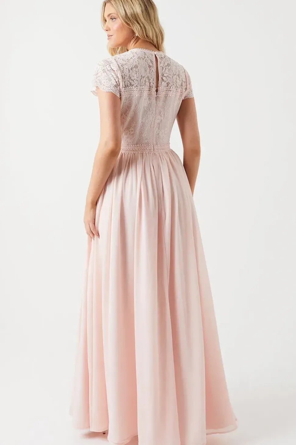Short Sleeve Eyelash Bodice Bridesmaid Dress