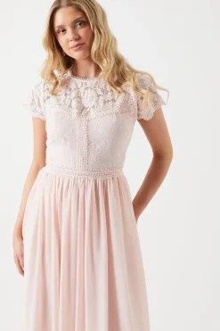 Short Sleeve Eyelash Bodice Bridesmaid Dress