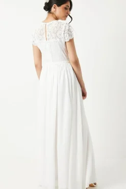 Short Sleeve Eyelash Lace Bodice Wedding Dress