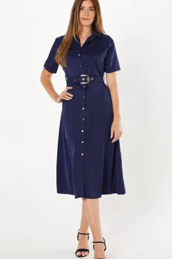 Short Sleeve Heavy Crepe Utility Shirt Dress