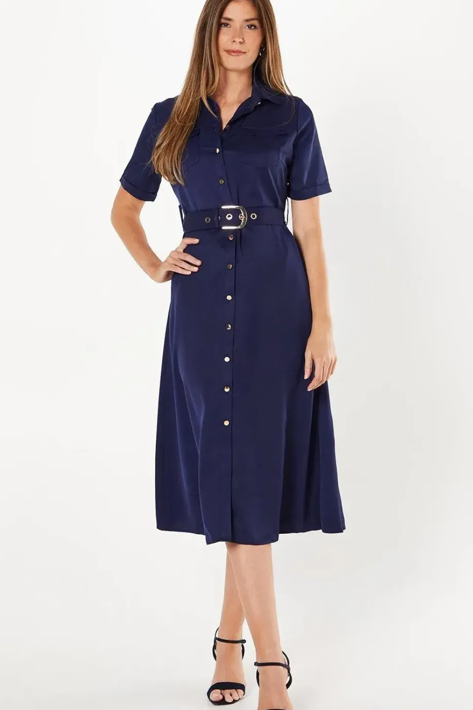 Short Sleeve Heavy Crepe Utility Shirt Dress