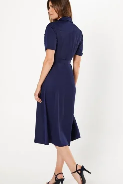 Short Sleeve Heavy Crepe Utility Shirt Dress