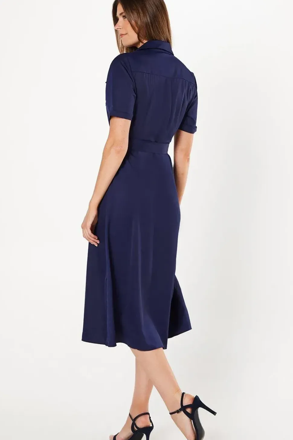 Short Sleeve Heavy Crepe Utility Shirt Dress