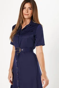 Short Sleeve Heavy Crepe Utility Shirt Dress