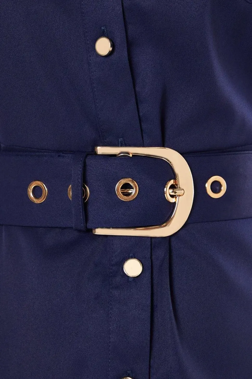 Short Sleeve Heavy Crepe Utility Shirt Dress