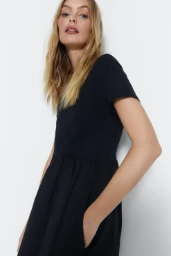 Short Sleeve Woven Mix Midi Dress
