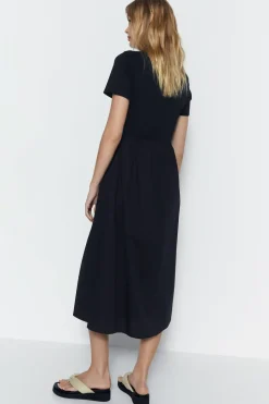 Short Sleeve Woven Mix Midi Dress