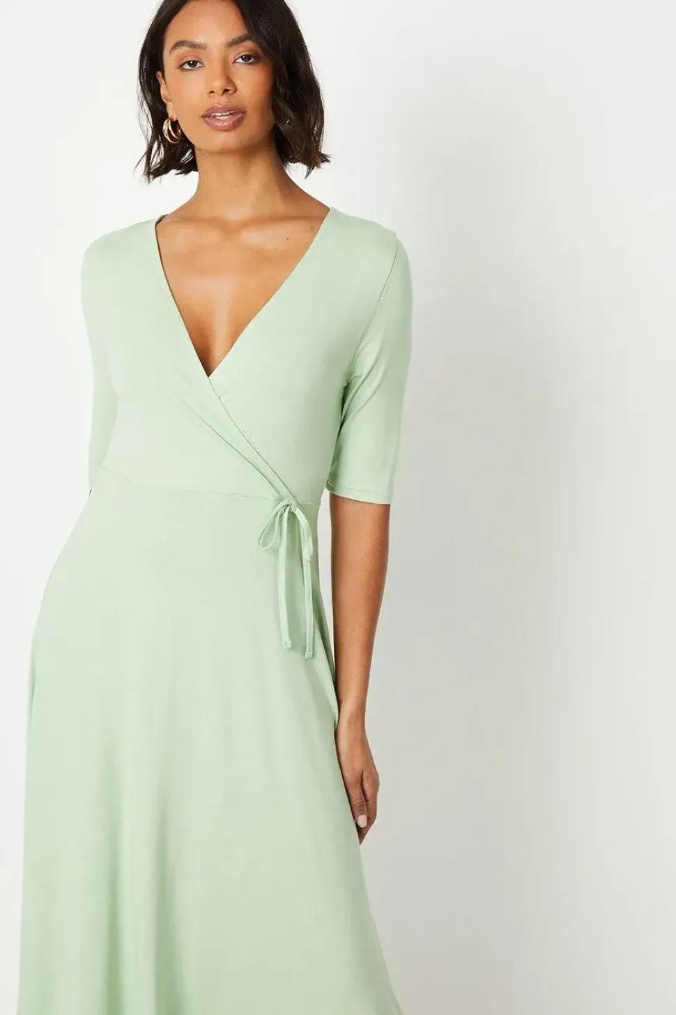 Short Sleeve Wrap Midi Dress