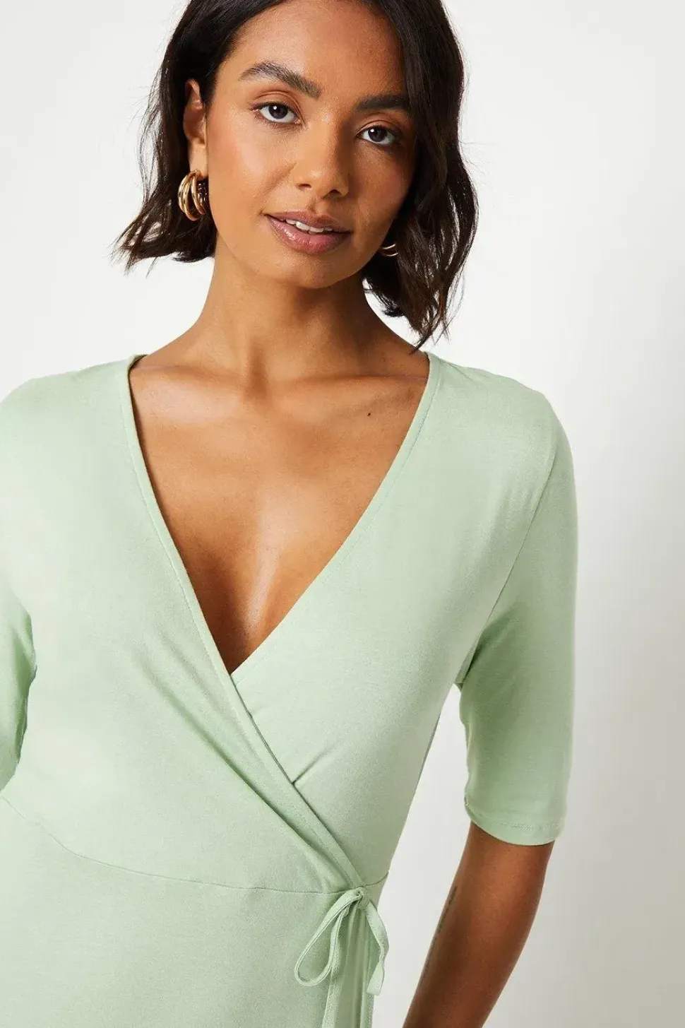 Short Sleeve Wrap Midi Dress