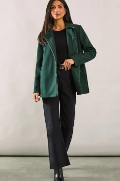 Short Zip Detail Biker Coat