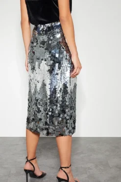 Sia Sequin Midi Skirt Silver