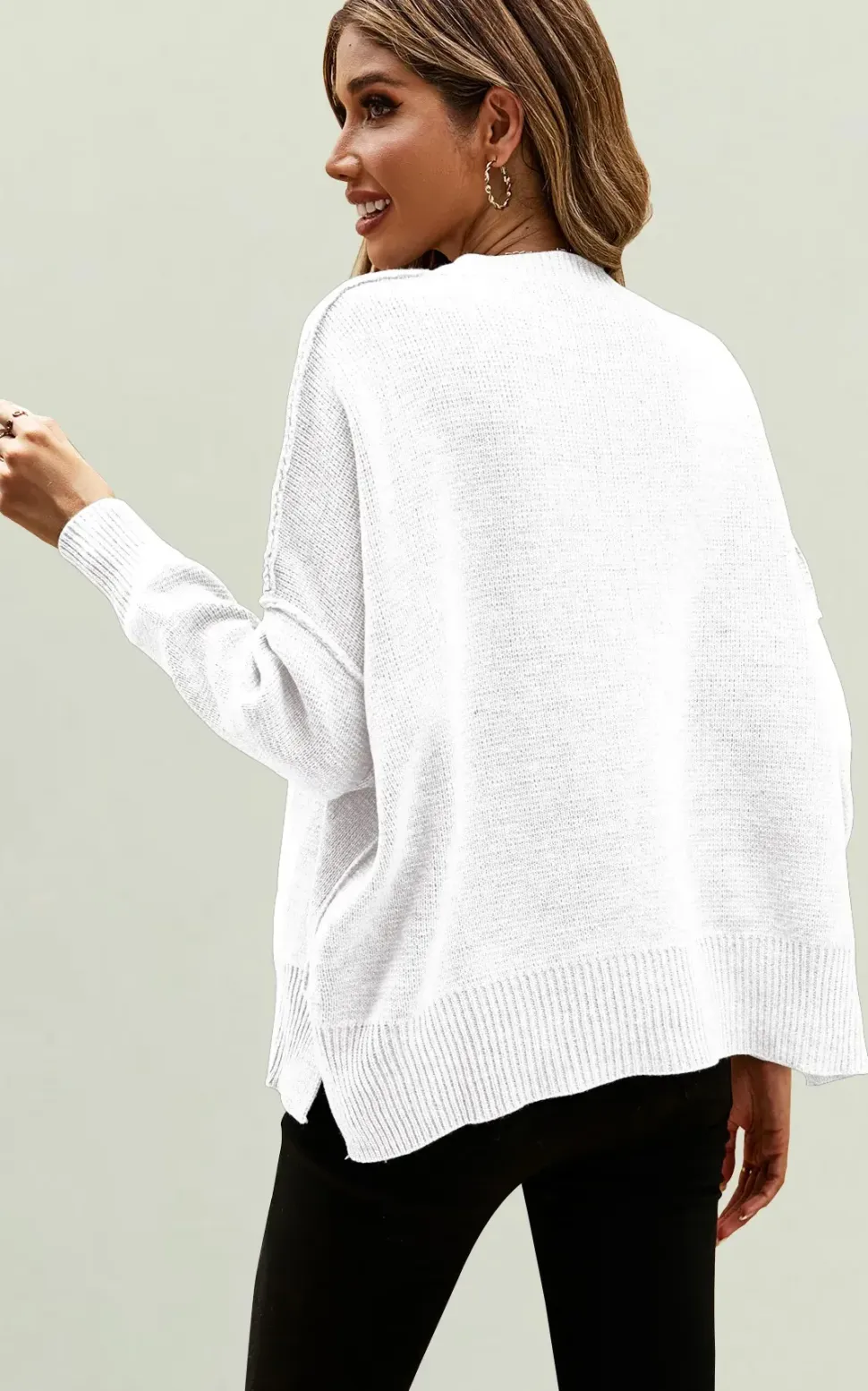Side Slit Relaxed Knit Jumper Top In White