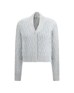 Silk Cardigan with Concealed Button Closure and Jacquard Weave