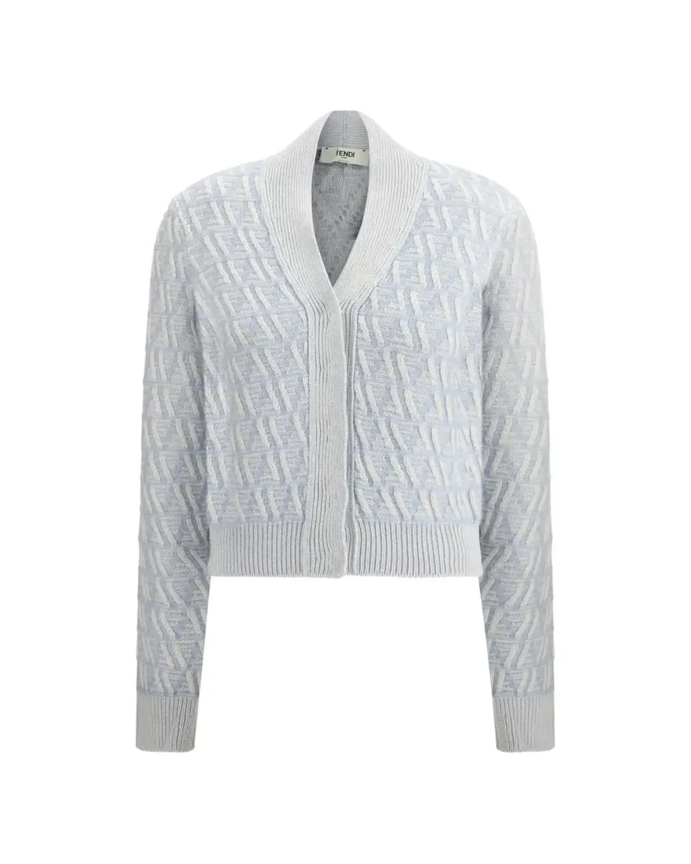 Silk Cardigan with Concealed Button Closure and Jacquard Weave
