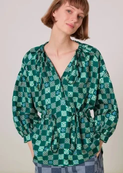 Silk Checkerboard Top-Checked