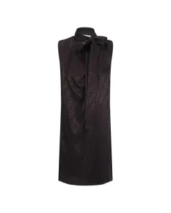 Silk Sleeveless Midi Dress with Ribbon and Monogram Detailing