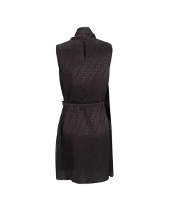 Silk Sleeveless Midi Dress with Ribbon and Monogram Detailing