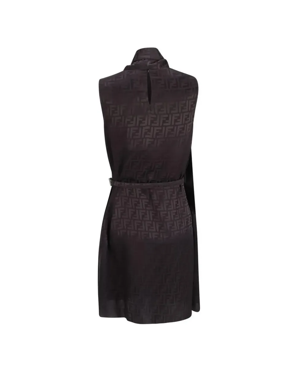 Silk Sleeveless Midi Dress with Ribbon and Monogram Detailing