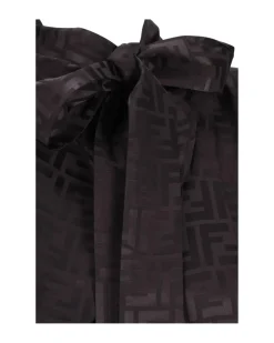 Silk Sleeveless Midi Dress with Ribbon and Monogram Detailing