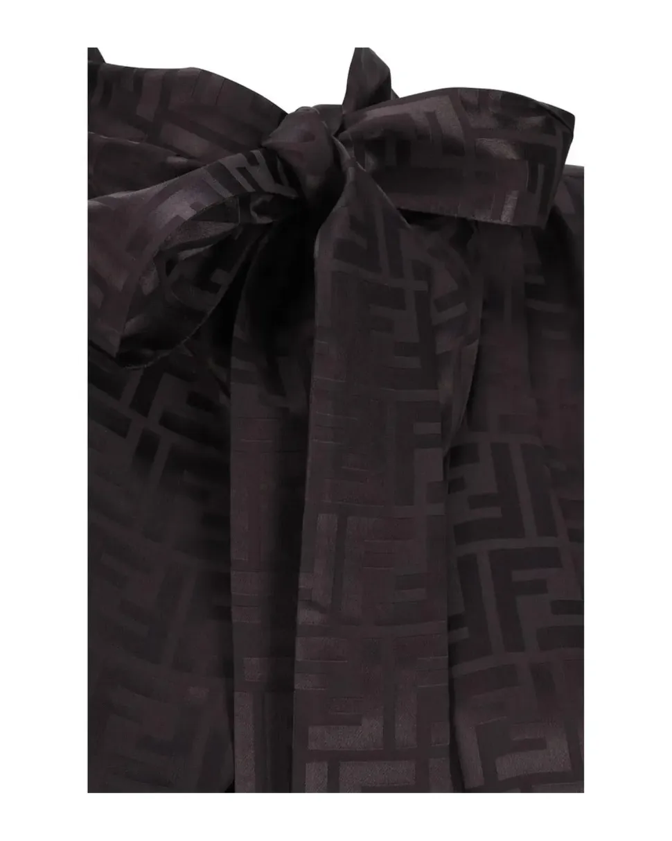 Silk Sleeveless Midi Dress with Ribbon and Monogram Detailing