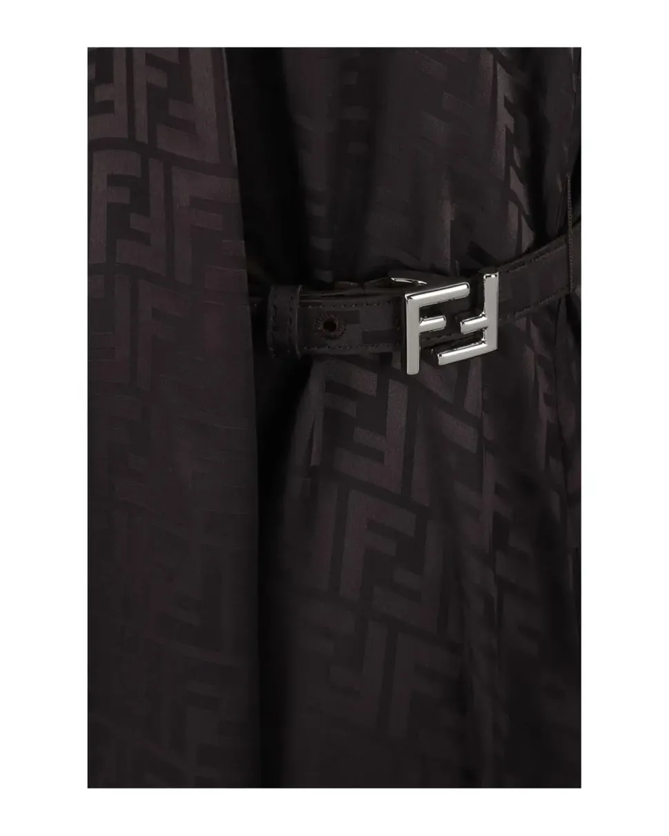 Silk Sleeveless Midi Dress with Ribbon and Monogram Detailing