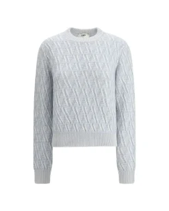 Silk Sweater with Ribbed Crew Neck and Iconic Jacquard FF Logo