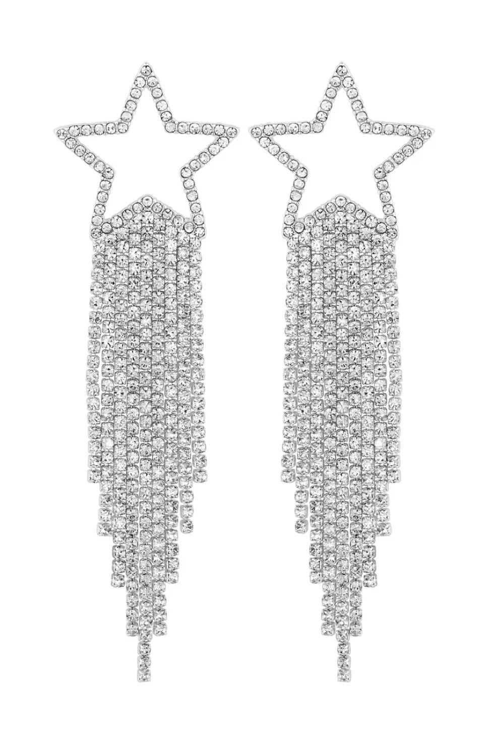 Silver Crystal Star Diamante Drop Earrings