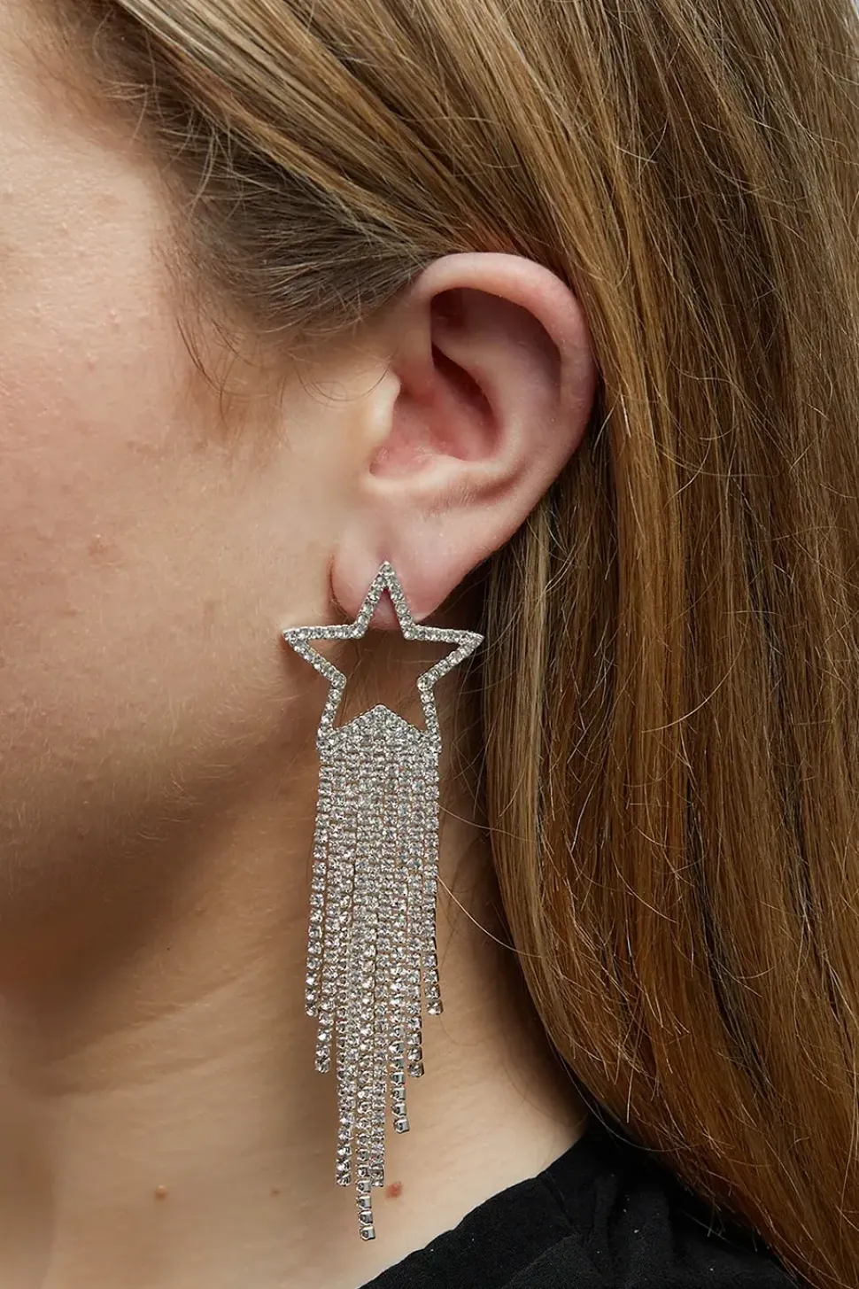 Silver Crystal Star Diamante Drop Earrings