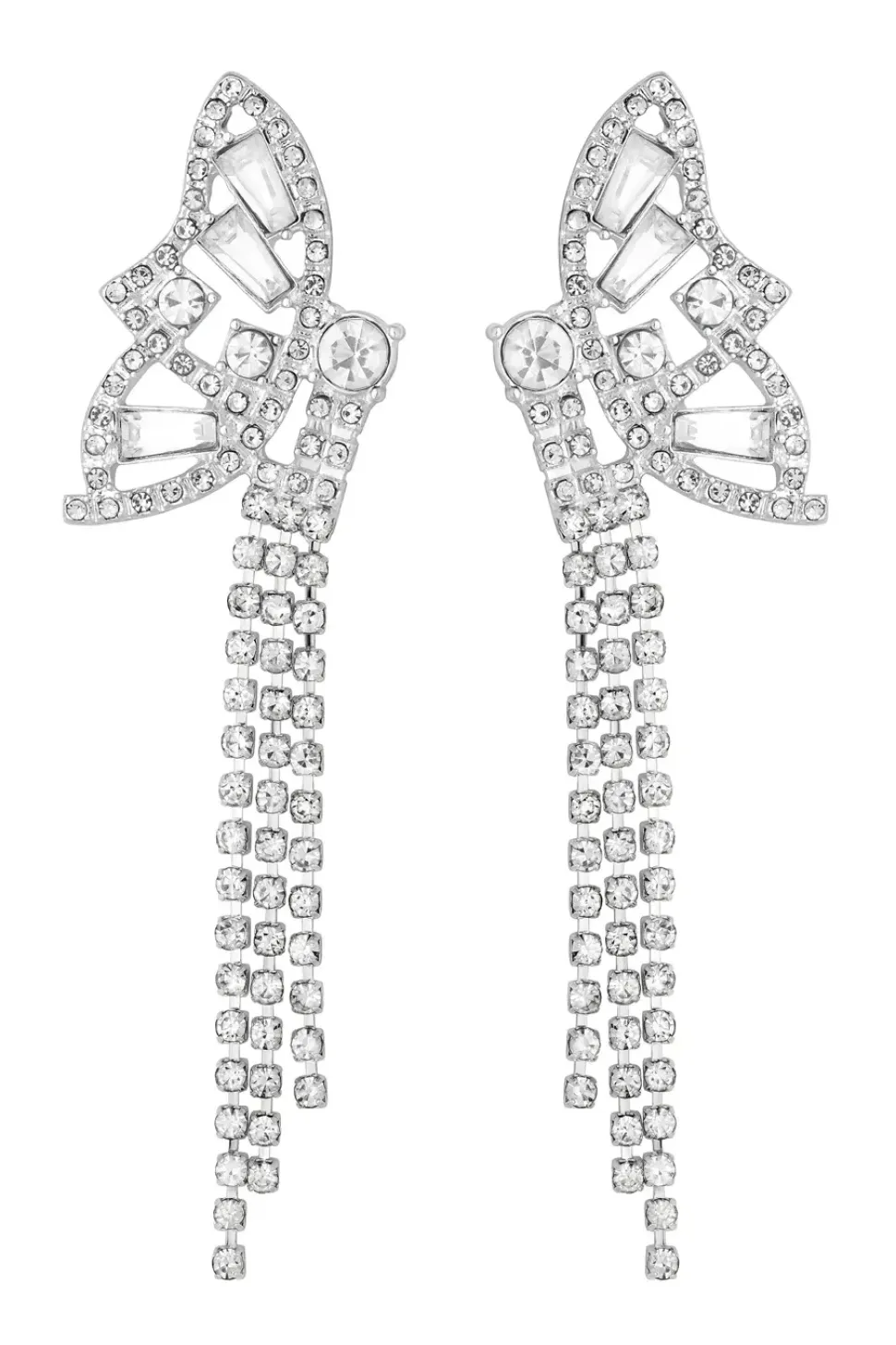 Silver Crystal Statement Butterfly Earrings