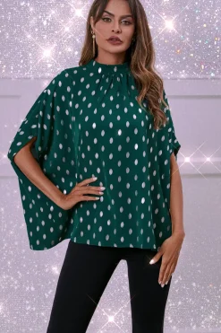 Silver Foil Loose-Fit Top In Green