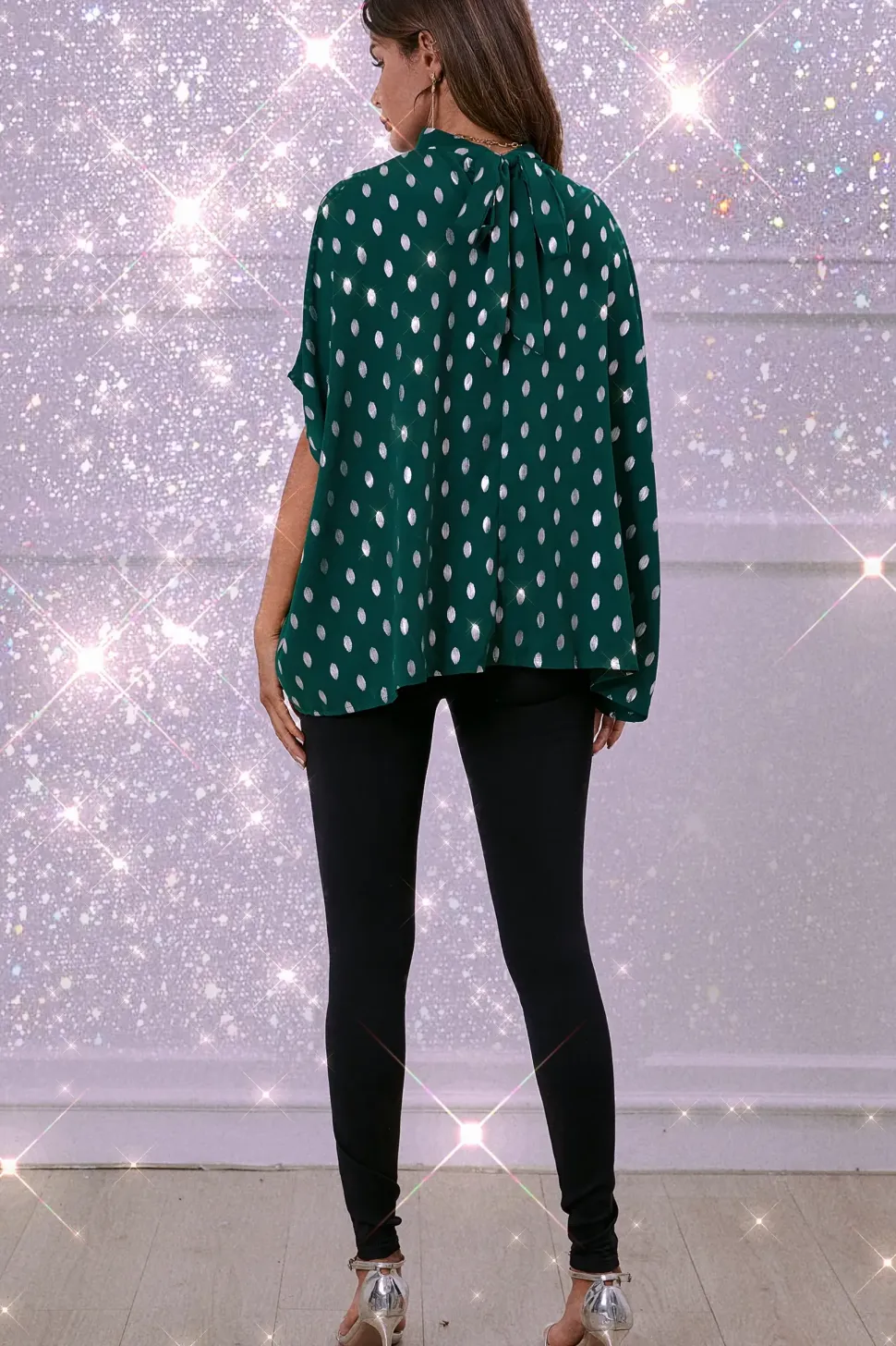 Silver Foil Loose-Fit Top In Green