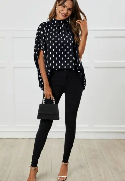 Silver Foil Loose-Fit Top In Navy