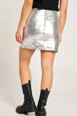 Silver Leather Skirt