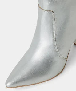 Silver Metallic Leather Heeled Ankle Boots
