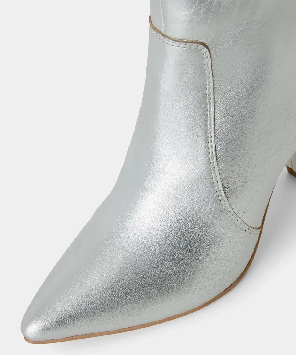 Silver Metallic Leather Heeled Ankle Boots