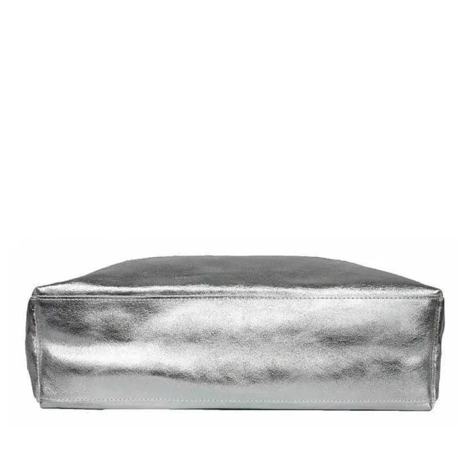 Silver Metallic Leather Tote Shopper Bag | BBDDN