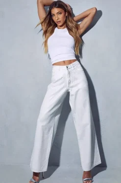 Silver Metallic Straight Leg Denim Jeans