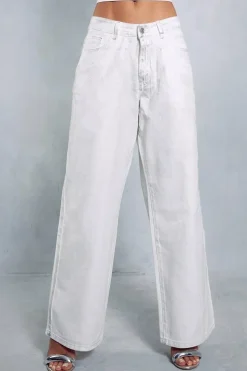 Silver Metallic Straight Leg Denim Jeans