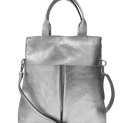Silver Pocket Metallic Leather Tote | BDIDR