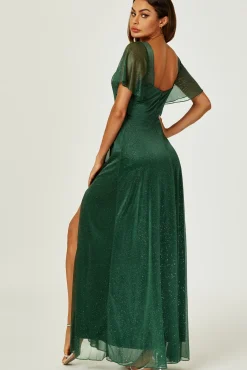 Silver Sparkly Empire Waist Bridesmaid Maxi Dress In Green