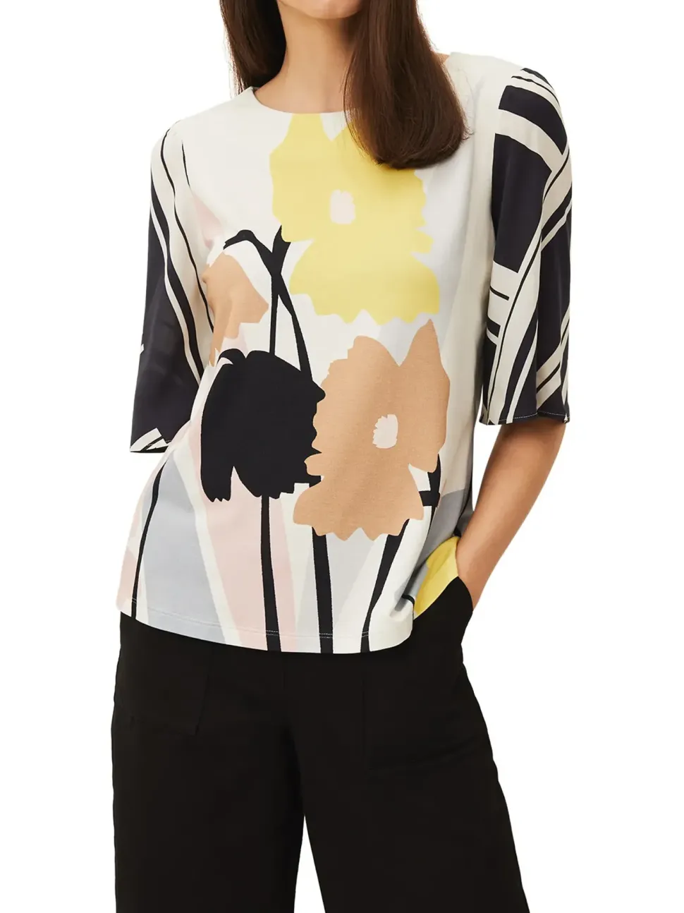 Silvie Floral And Stripe Print Top-Floral