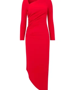 Simple Long-Sleeved Bodycon Dress with Asymmetric Neck and Hem