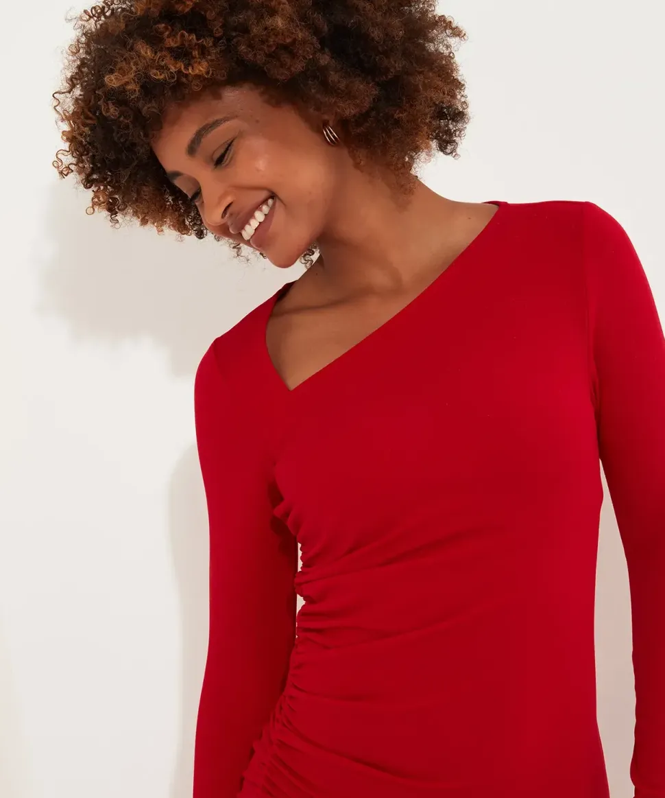 Simple Long-Sleeved Bodycon Dress with Asymmetric Neck and Hem