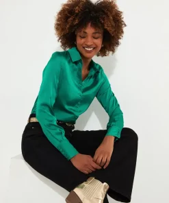 Simple Satin Long Sleeve Blouse