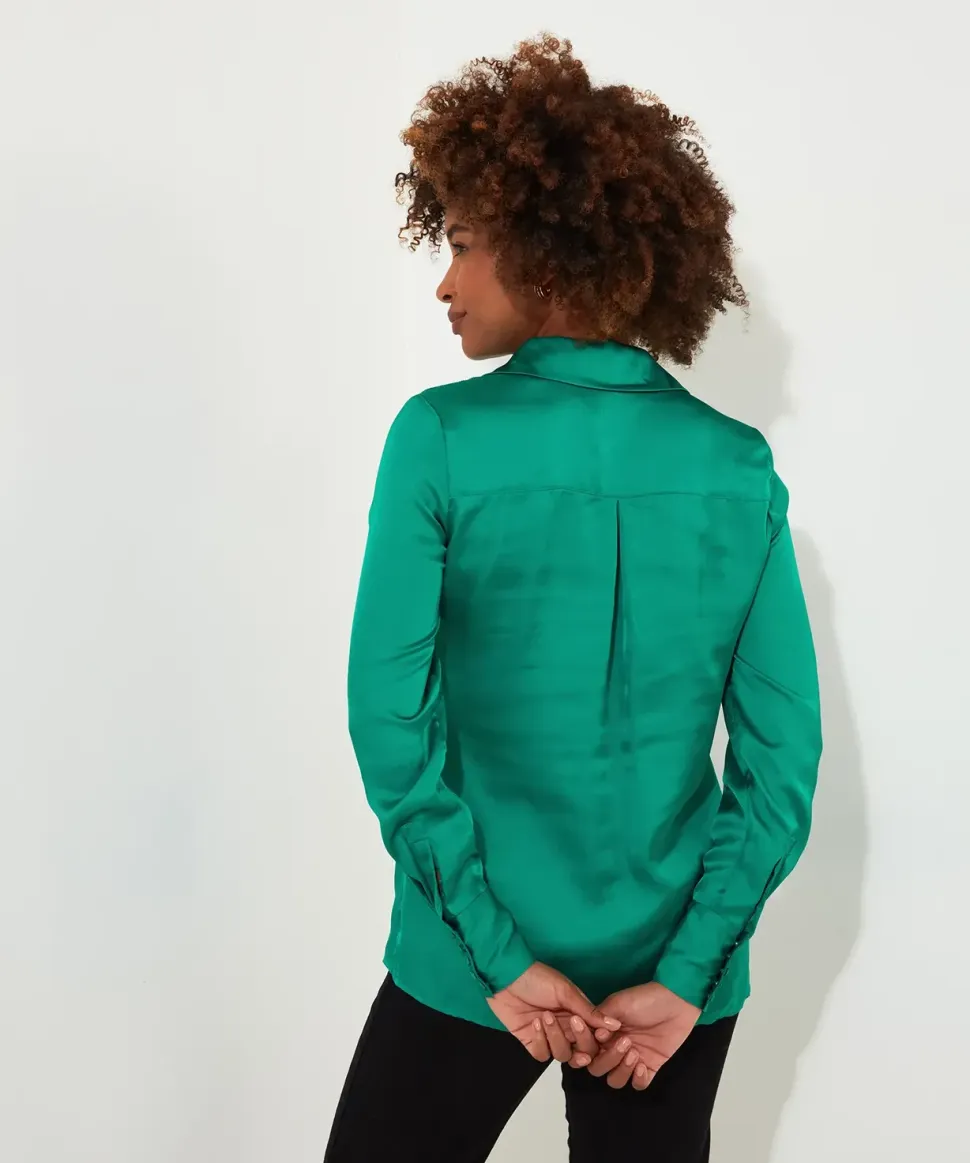 Simple Satin Long Sleeve Blouse