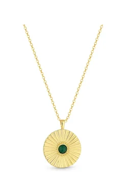 Simply Silver Gold Plated Sterling Silver 925 Malachite Pendant
