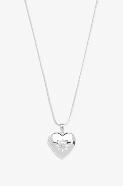 Simply Silver Sterling Silver 925 Cubic Zirconia Heart Locket Necklace